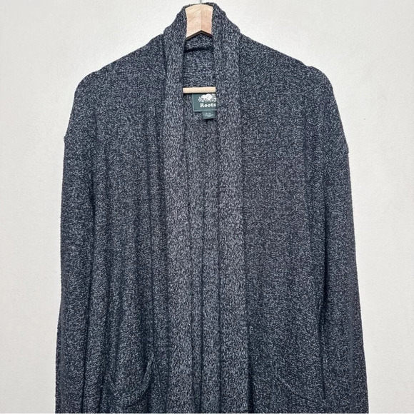 Roots Womens Medium Shawl Collar Heathered Black Knit Cardigan - Picture 4 of 15